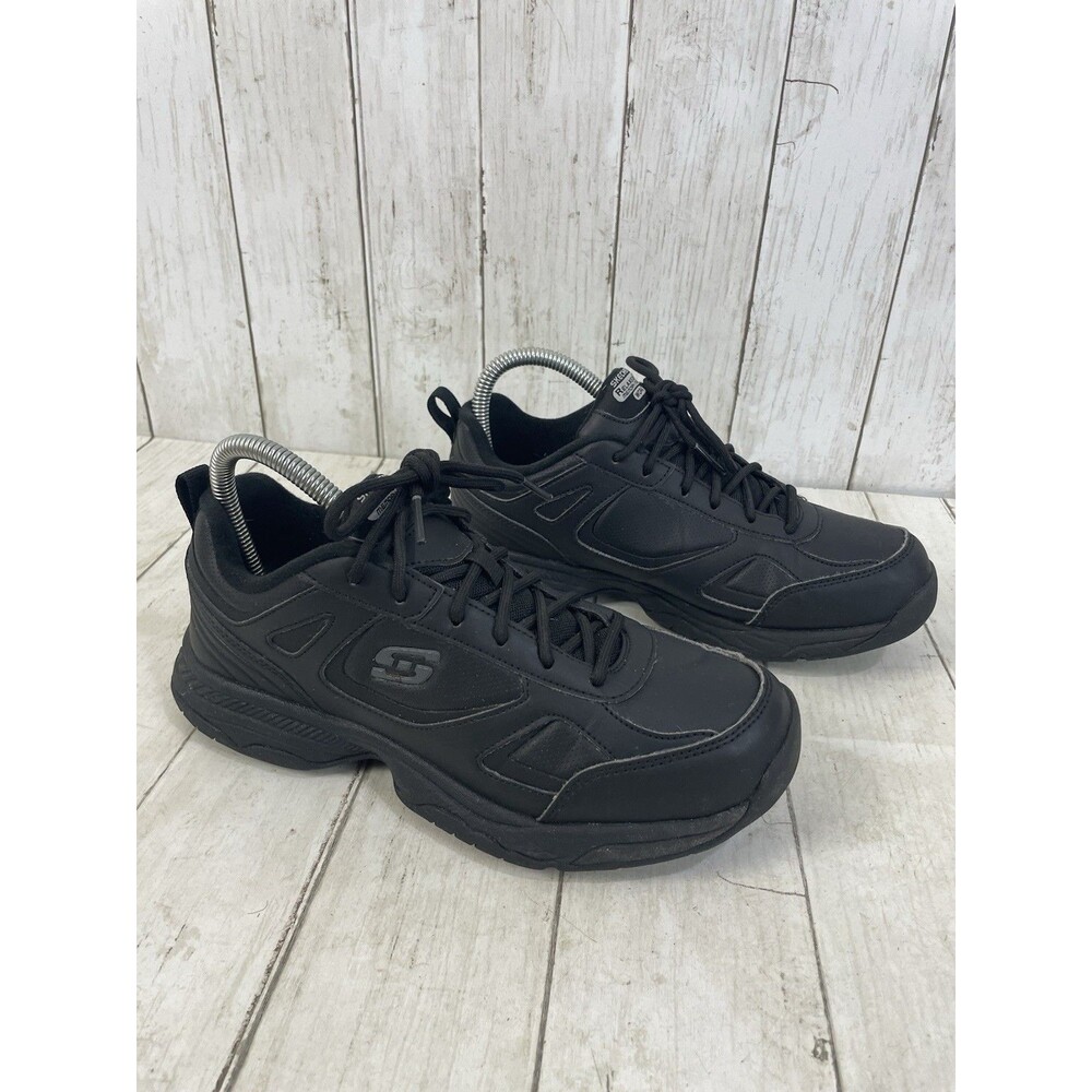 Skechers Dighton Bricelyn Womens Size 8 Black Leather Slip Resistant Work Shoes